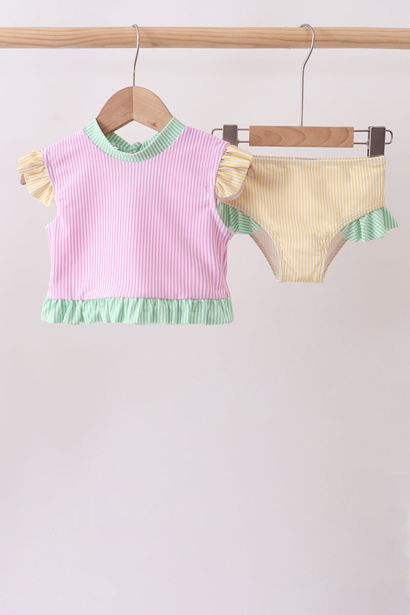 Pink stripe ruffle 2pc swimsuit - Aaria Tees Aaria Tees