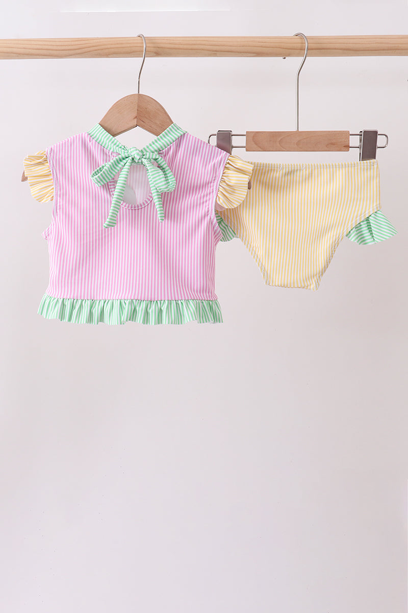 Pink stripe ruffle 2pc swimsuit - Aaria Tees Aaria Tees