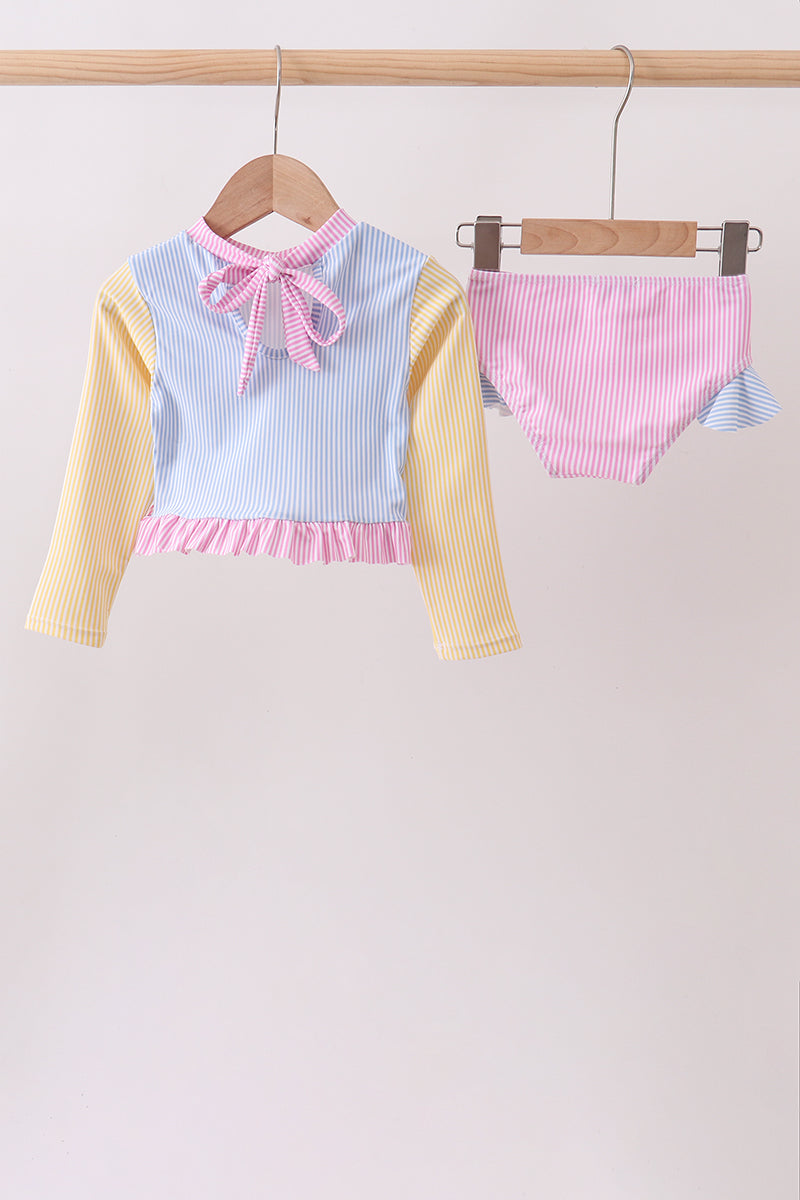 Blue stripe ruffle rashguard set - Aaria Tees Aaria Tees
