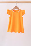 Orange flutter sleeve scalloped top Aaria Tees