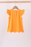 Orange flutter sleeve scalloped top Aaria Tees