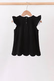 Black flutter sleeve scalloped top Aaria Tees