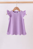 Dark purple flutter sleeve scalloped top Aaria Tees