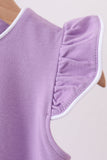 Dark purple flutter sleeve scalloped top Aaria Tees