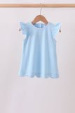 Mint flutter sleeve scalloped top Aaria Tees