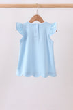Mint flutter sleeve scalloped top Aaria Tees
