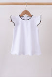 Snow white flutter sleeve scalloped top Aaria Tees