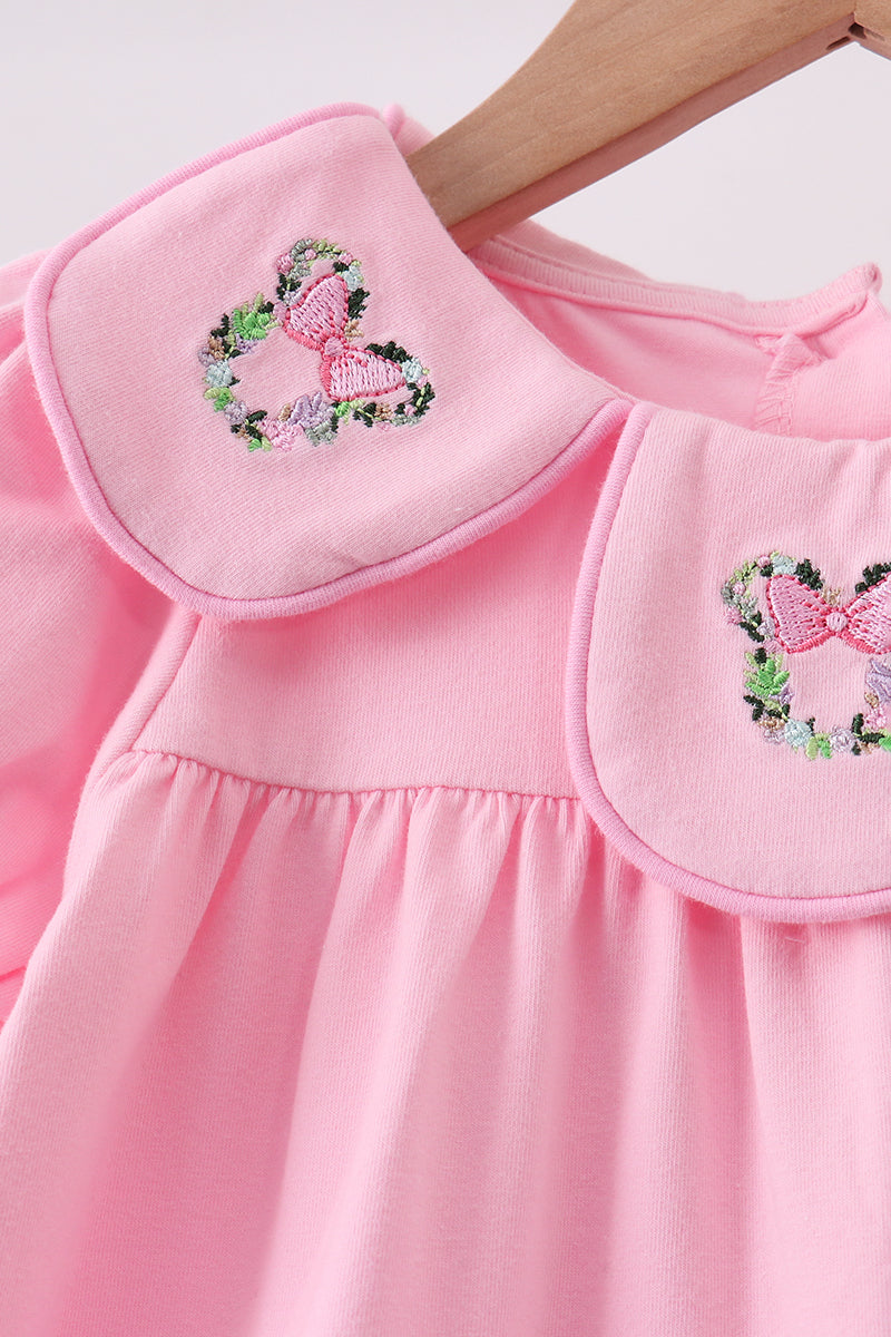 Pink Floral Embroidery Dress - Aaria Tees Aaria Tees