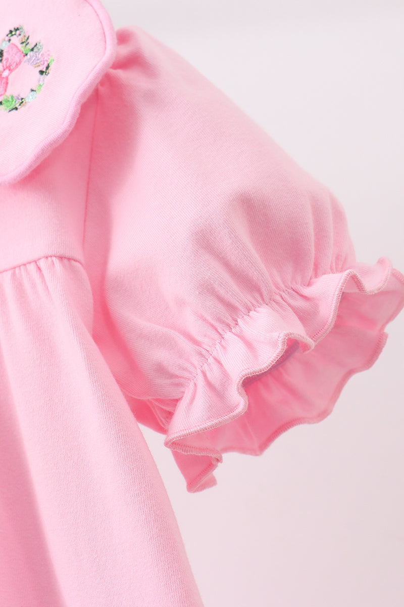 Pink Floral Embroidery Dress - Aaria Tees Aaria Tees