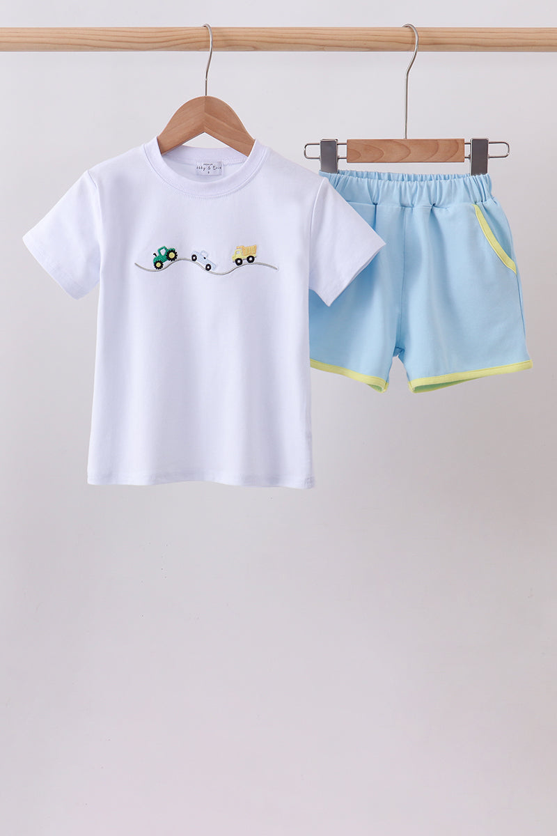 Blue Vehicle Embroidered Set - Aaria Tees Aaria Tees