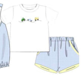 Blue Vehicle Embroidered Set Aaria Tees