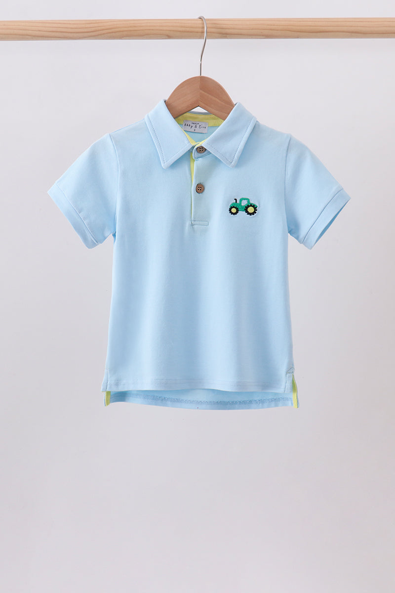 Blue Tractor Embroidered Polo - Aaria Tees