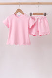 Pink Scalloped Shorts Set Aaria Tees