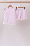 Pink Seersucker Stripe Scalloped Shorts Set Aaria Tees