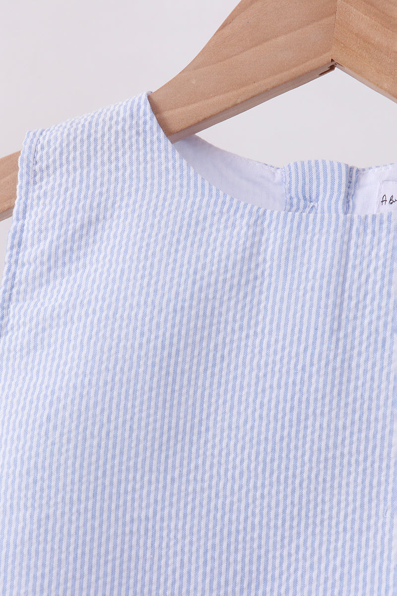 Blue Seersucker Stripe Scalloped Shorts Set - Aaria Tees Aaria Tees