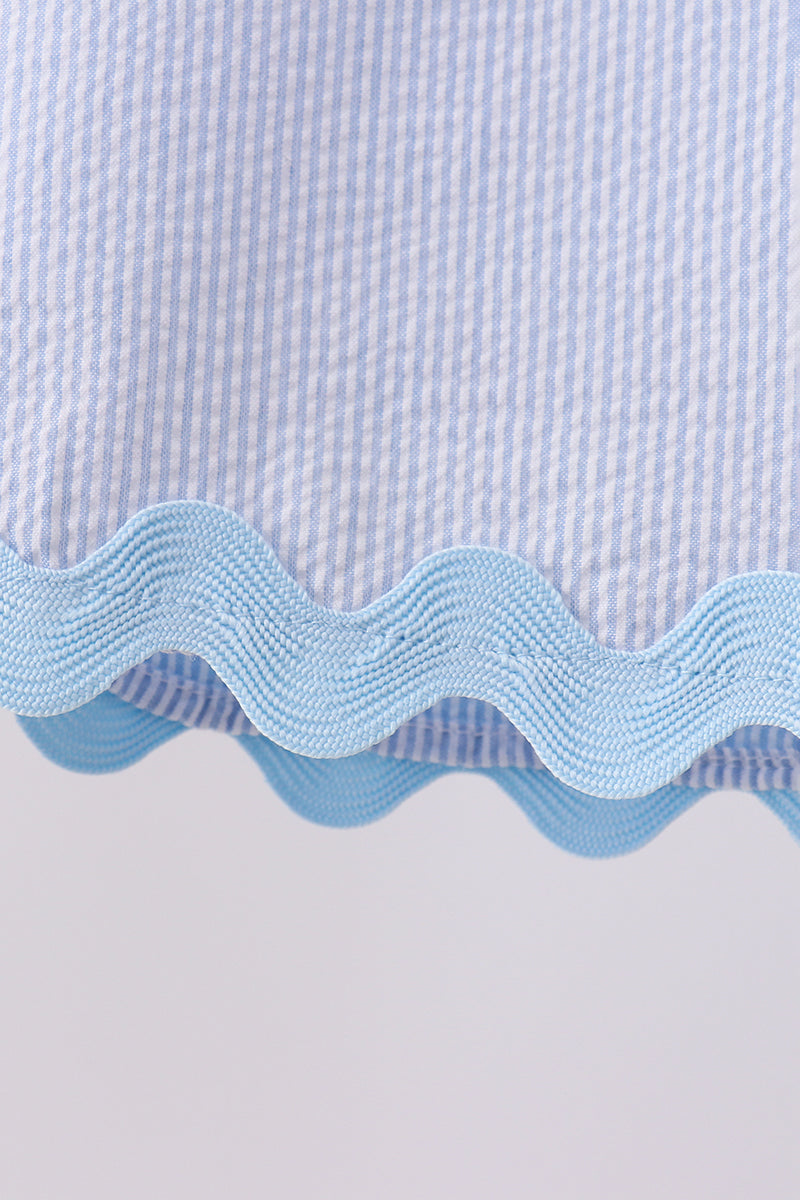 Blue Seersucker Stripe Scalloped Shorts Set - Aaria Tees Aaria Tees