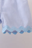 Blue Seersucker Stripe Scalloped Shorts Set - Aaria Tees Aaria Tees
