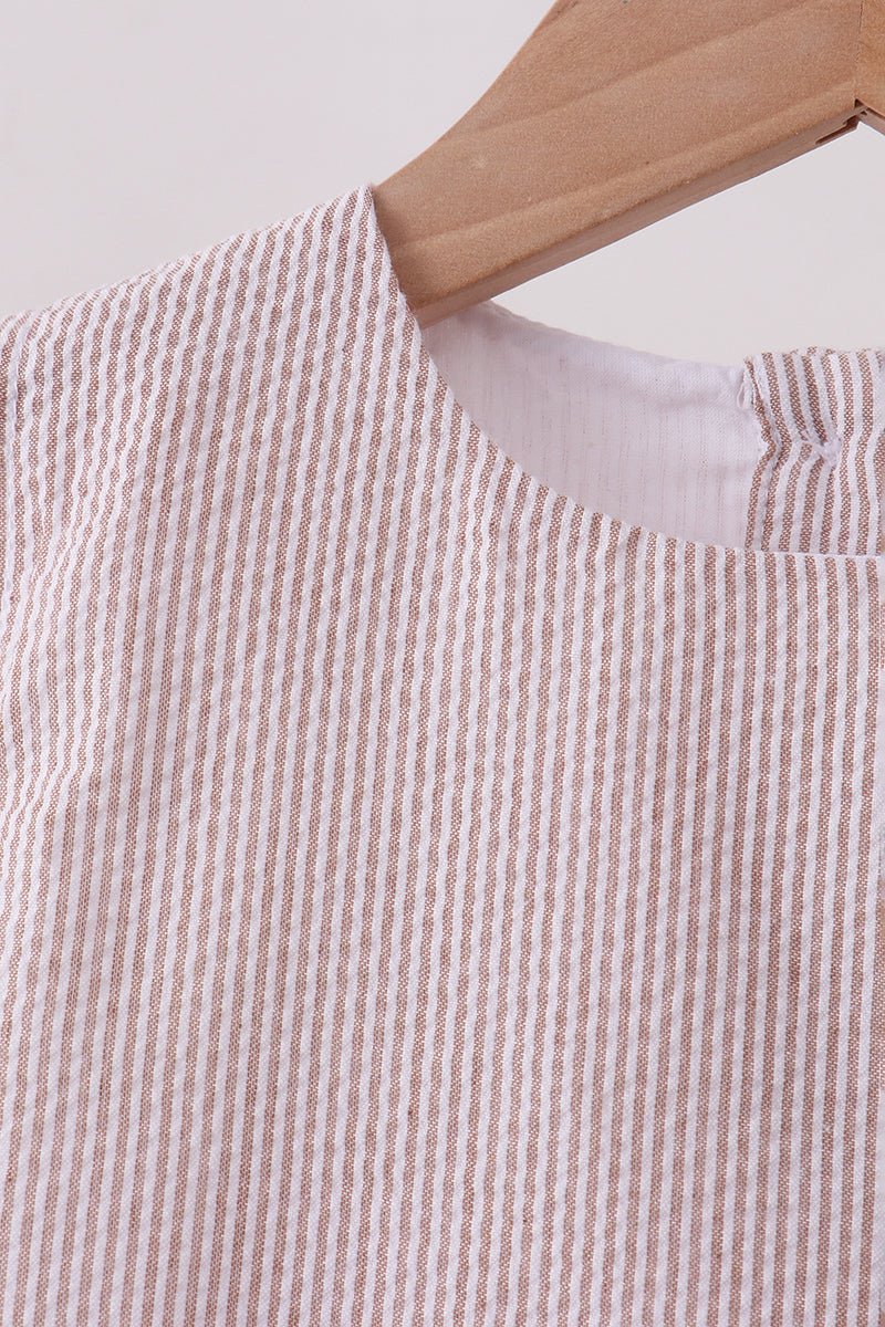 Khaki Seersucker Stripe Scalloped Shorts Set - Aaria Tees Aaria Tees