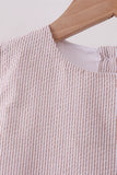 Khaki Seersucker Stripe Scalloped Shorts Set - Aaria Tees Aaria Tees