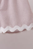 Khaki Seersucker Stripe Scalloped Shorts Set - Aaria Tees Aaria Tees