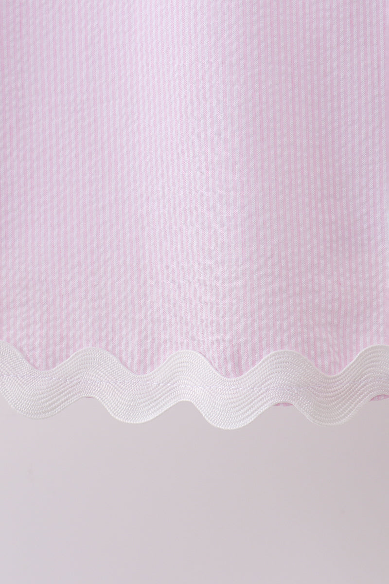Pink Seersucker Stripe Scalloped Dress - Aaria Tees Aaria Tees