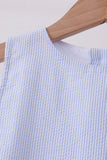 Blue Seersucker Stripe Scalloped Dress - Aaria Tees Aaria Tees
