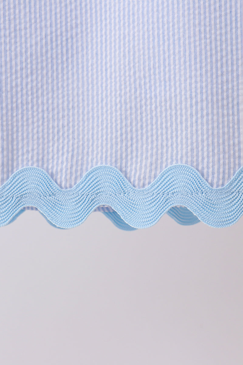 Blue Seersucker Stripe Scalloped Dress - Aaria Tees Aaria Tees