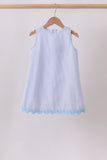 Blue Seersucker Stripe Scalloped Dress Aaria Tees