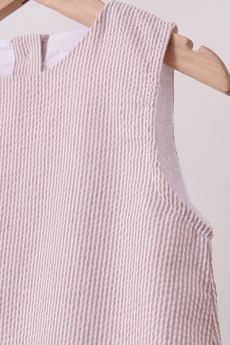 Khaki Seersucker Stripe Scalloped Dress - Aaria Tees Aaria Tees
