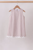 Khaki Seersucker Stripe Scalloped Dress Aaria Tees