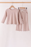 Beige scalloped pants set - Aaria Tees Aaria Tees