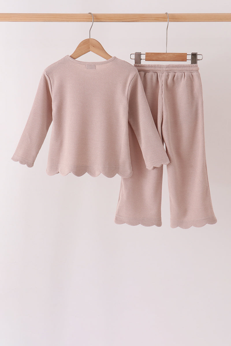 Beige scalloped pants set - Aaria Tees Aaria Tees