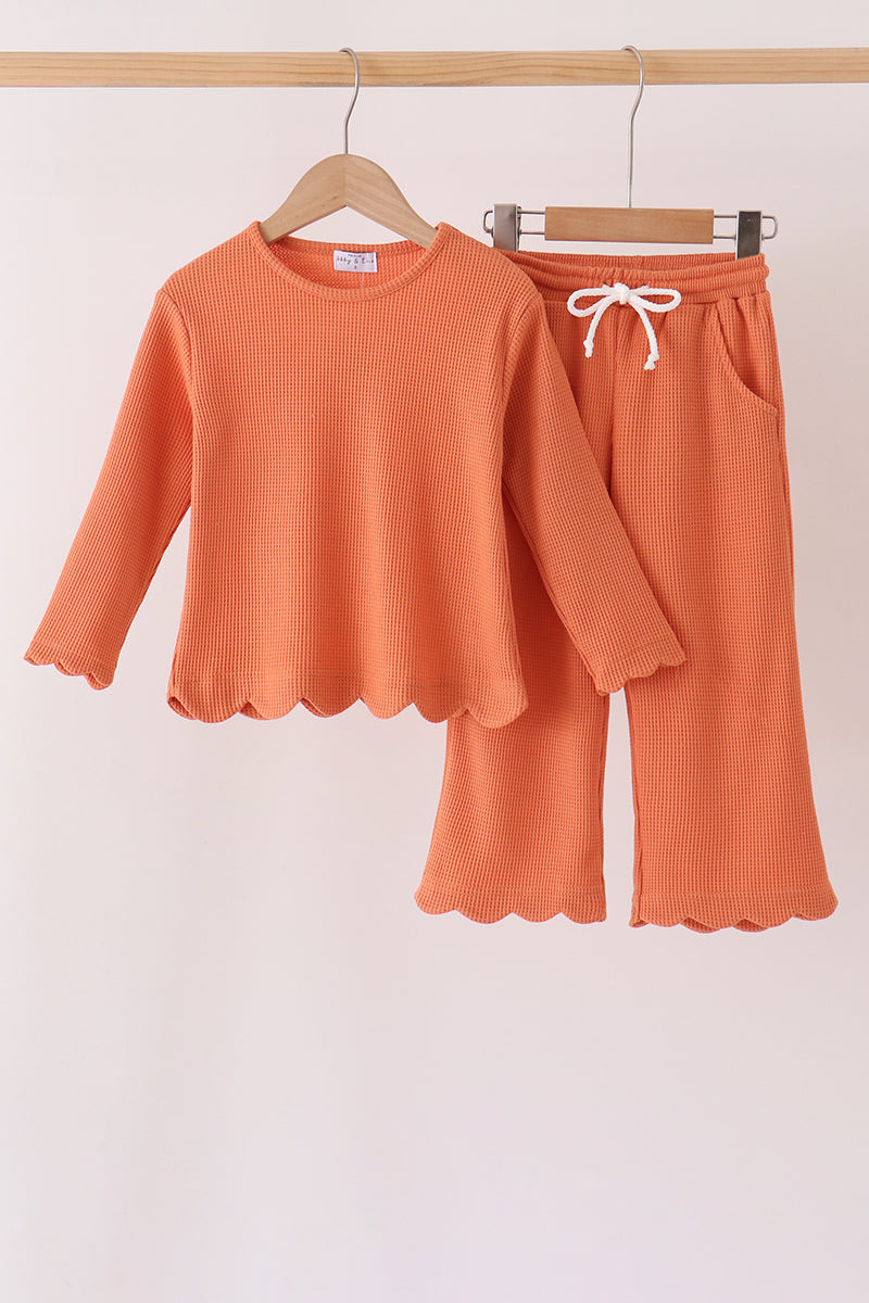 Terra-cotta scalloped pants set - Aaria Tees