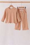 Oatmeal scalloped pants set - Aaria Tees Aaria Tees