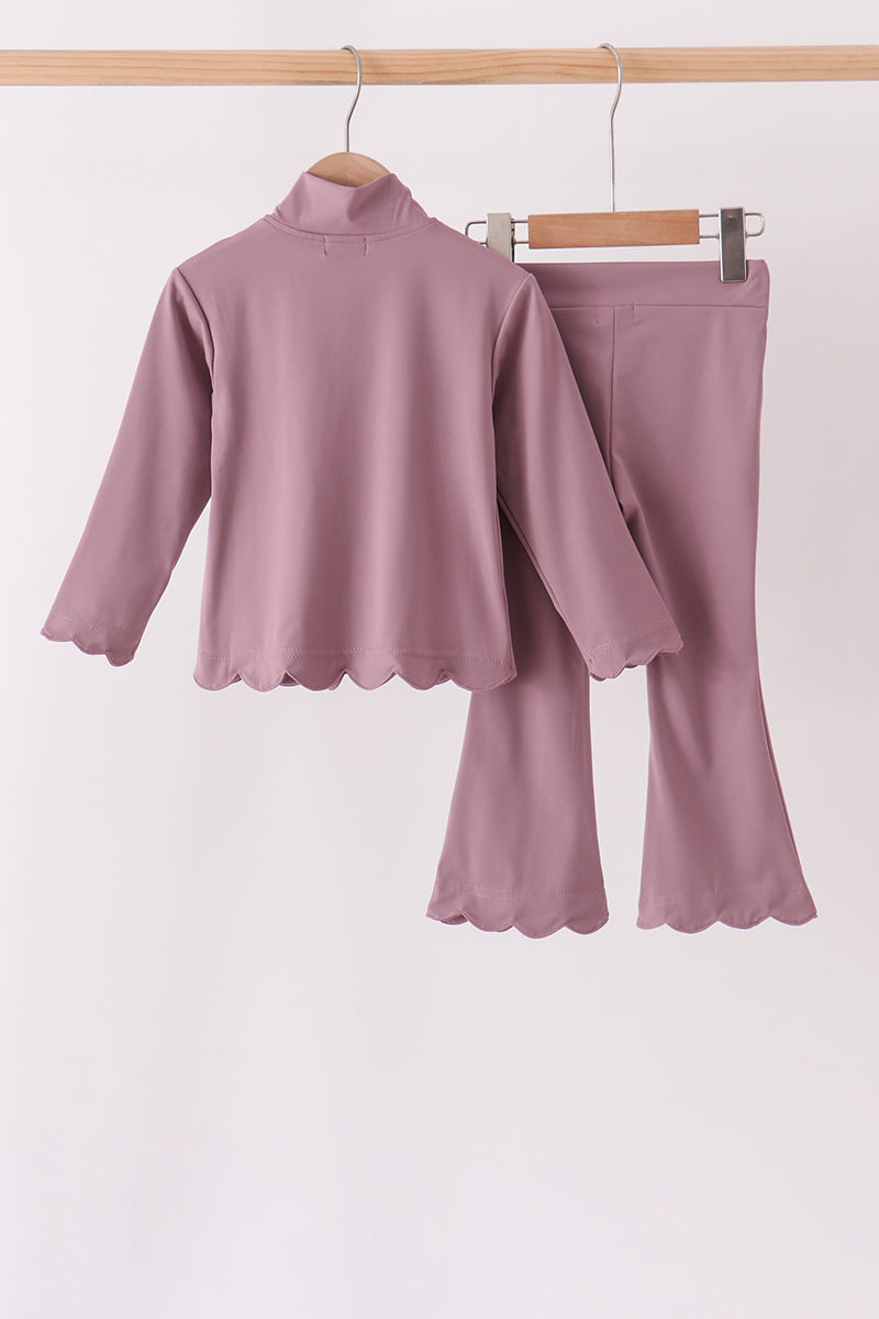 Dusty plum scallped zipper active set - Aaria Tees Aaria Tees