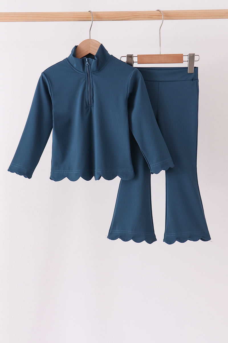 Navy scallped zipper active set - Aaria Tees
