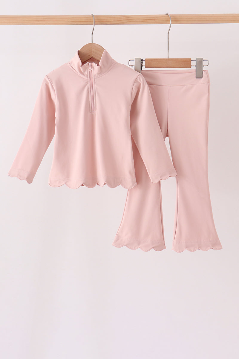 Pink scallped zipper active set - Aaria Tees Aaria Tees