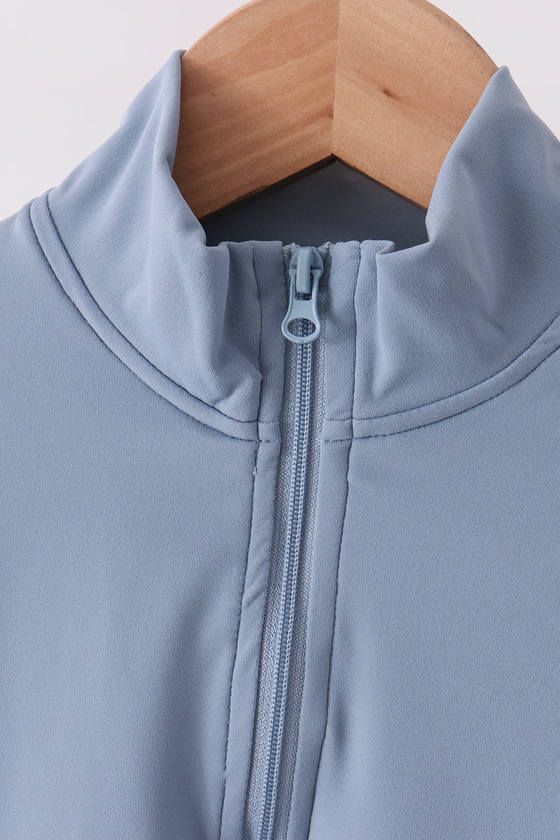 Dusty slate blue scallped zipper active set - Aaria Tees Aaria Tees