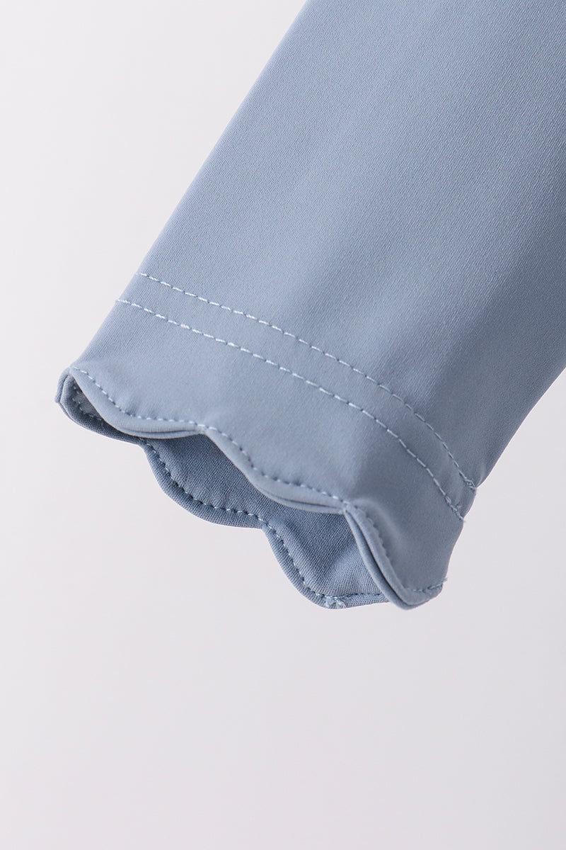 Dusty slate blue scallped zipper active set - Aaria Tees Aaria Tees