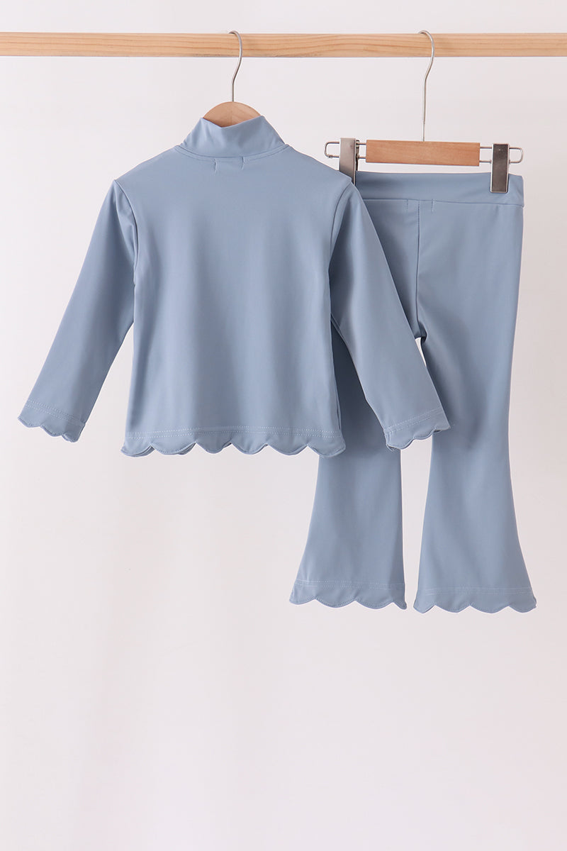Dusty slate blue scallped zipper active set - Aaria Tees Aaria Tees