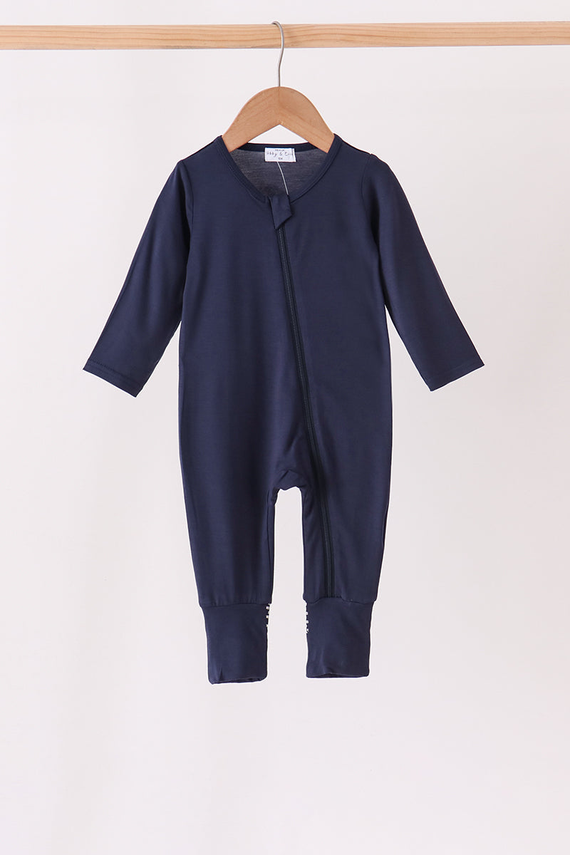 Navy zipper bamboo anti-slip romper - Aaria Tees