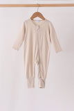 Beige zipper bamboo anti-slip romper - Aaria Tees Aaria Tees