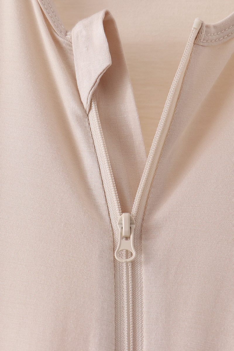 Beige zipper bamboo anti-slip romper - Aaria Tees Aaria Tees