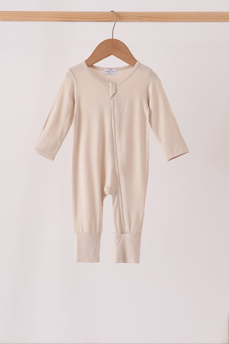 Beige zipper bamboo romper - Aaria Tees