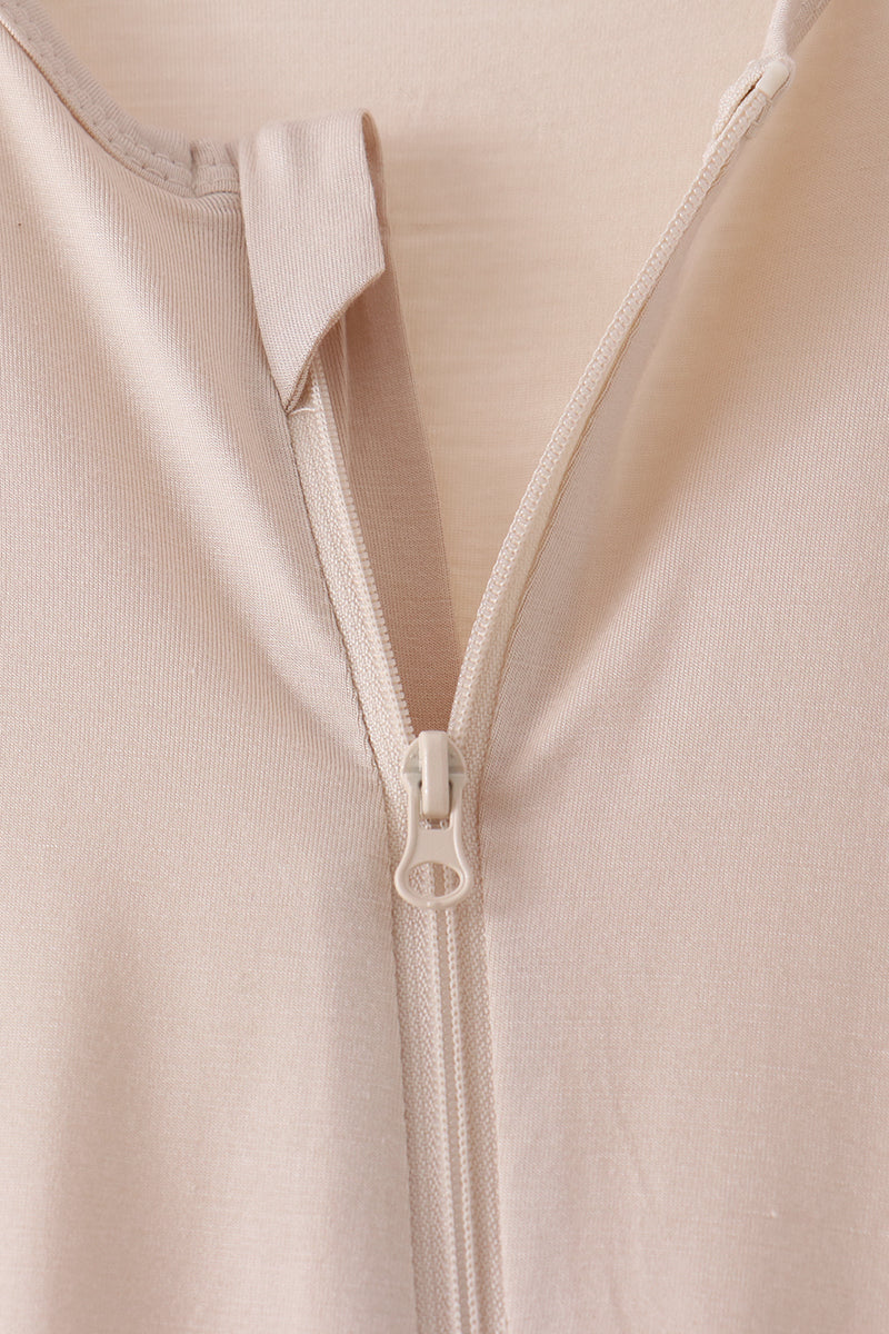 Beige zipper bamboo romper - Aaria Tees Aaria Tees