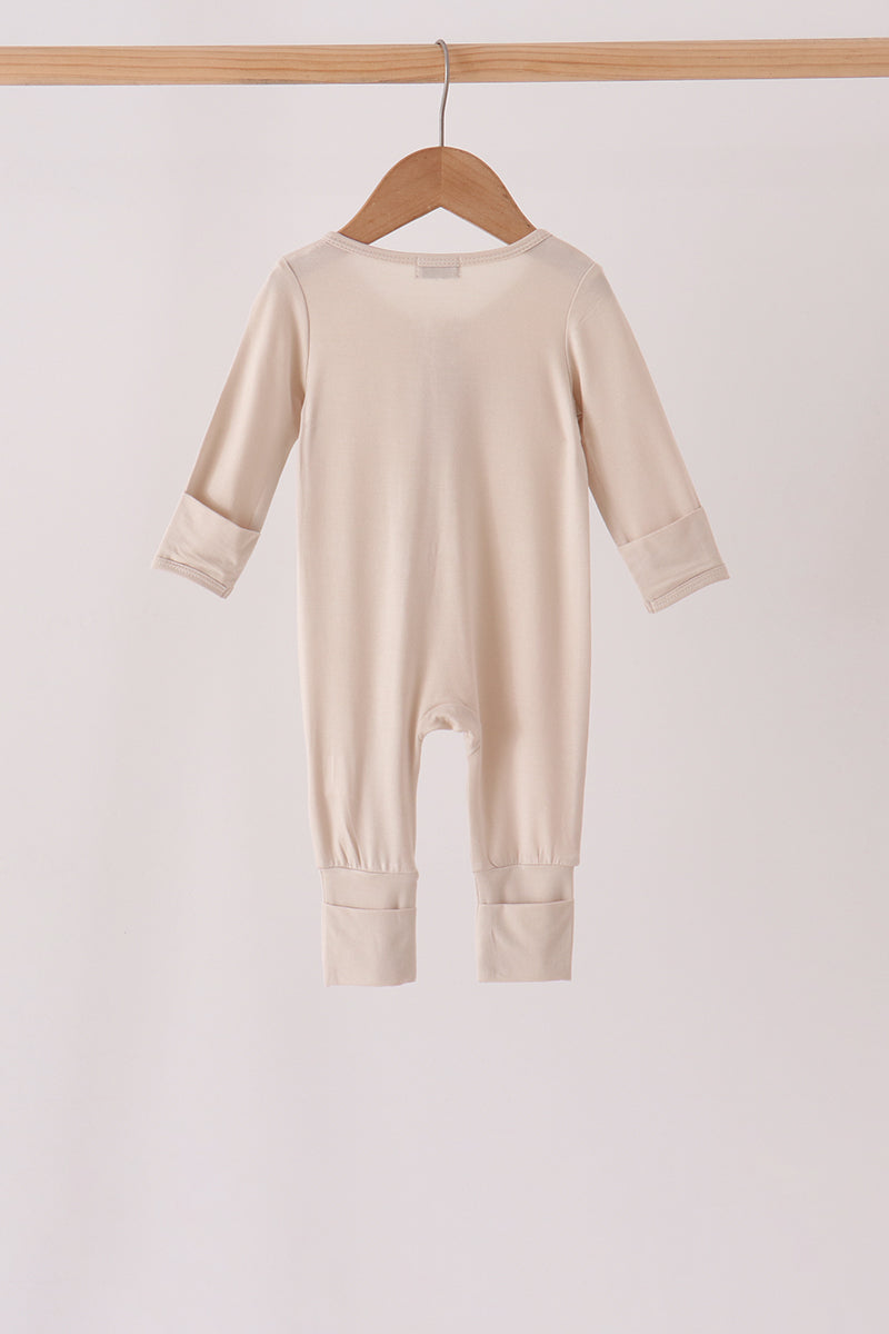 Beige zipper bamboo romper - Aaria Tees Aaria Tees