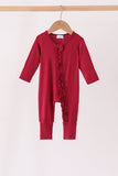 Burgundy ruffle zipper bamboo romper – wholesale for boutiques | Honeydew USA Aaria Tees