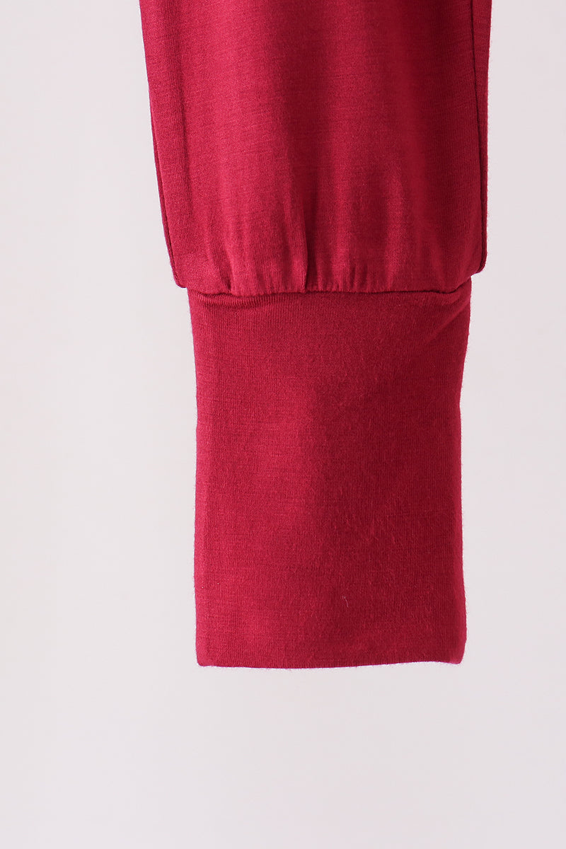 Burgundy ruffle zipper bamboo romper – view 3 Aaria Tees
