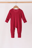 Burgundy ruffle zipper bamboo romper – view 5 Aaria Tees