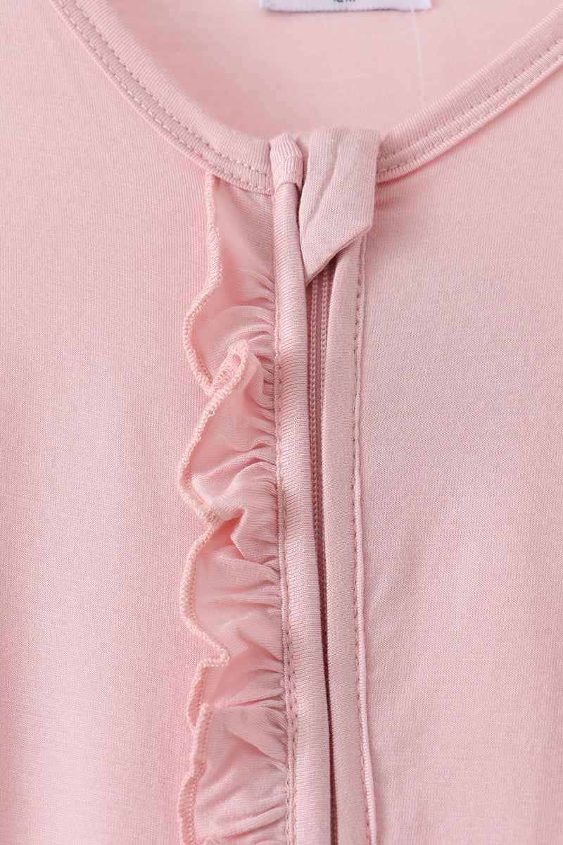 Pink ruffle zipper bamboo anti-slip romper – view 3 Aaria Tees